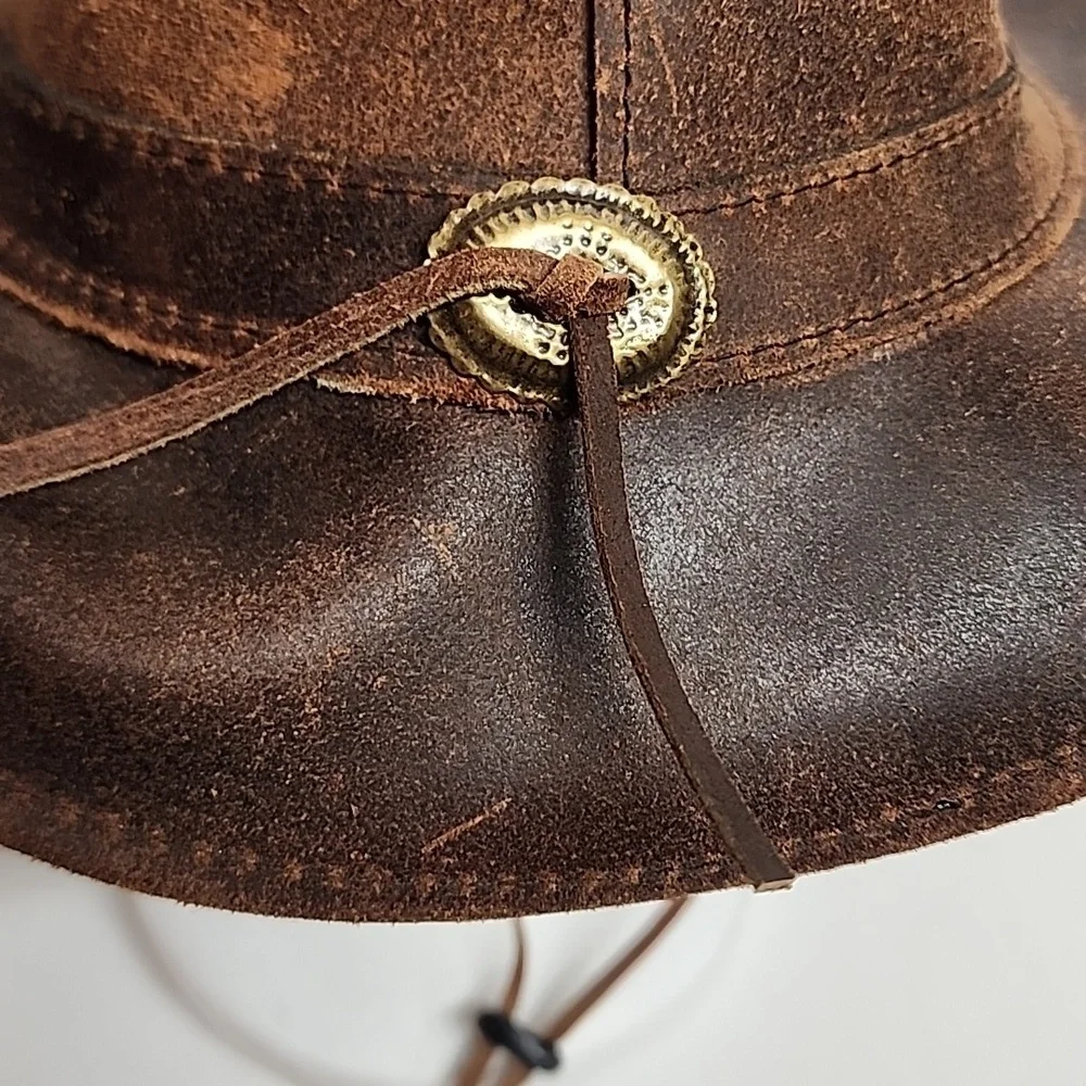 Distressed Australia Style Handmade 100% Real Leather Cowboy Western Hat Sz L